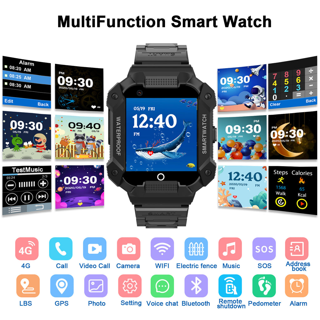 PTHTECHUS S07 Kids Smartwatch 4G with Phone GPS SOS Black