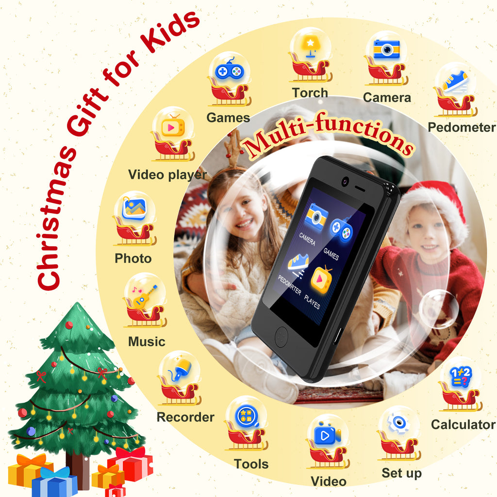 PTHTECHUS P1 2.8" Kids Toy Phone Toddler Phone with Dual Camerafor 3-7 Y/O Black