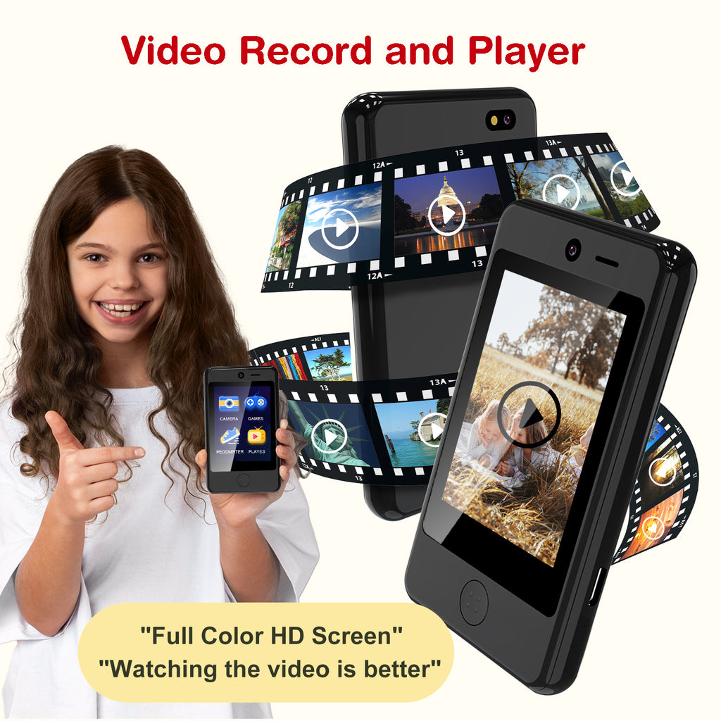PTHTECHUS P1 2.8" Kids Toy Phone Toddler Phone with Dual Camerafor 3-7 Y/O Black