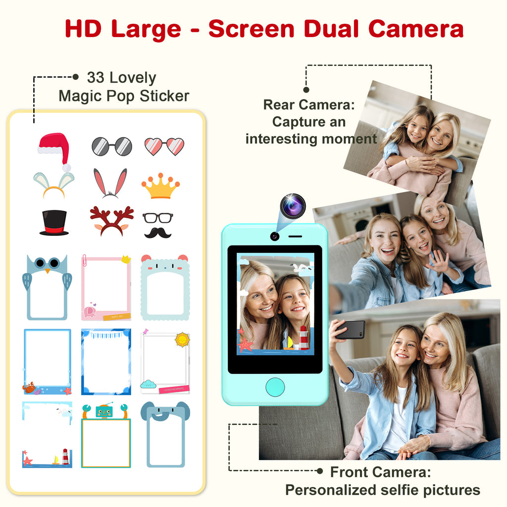 PTHTECHUS P1 2.8" Kids Toy Phone Toddler Phone with Dual Camerafor 3-7 Y/O Green