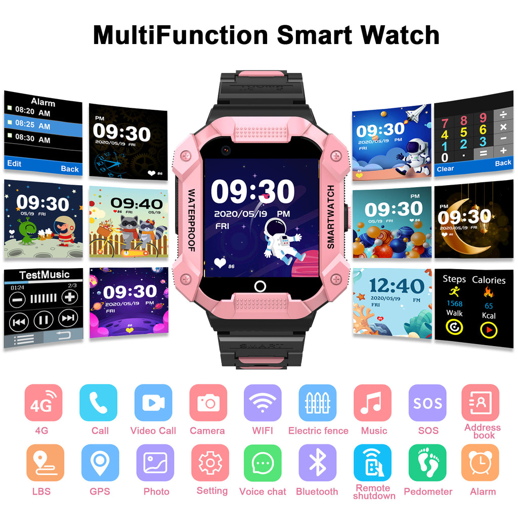 PTHTECHUS S07 Kids Smartwatch 4G with Phone GPS SOS Pink