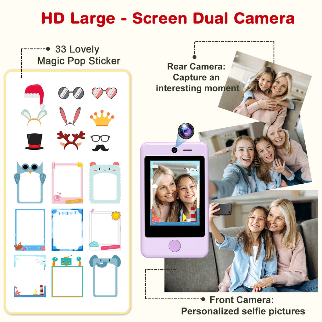 PTHTECHUS P1 2.8" Kids Toy Phone Toddler Phone with Dual Camerafor 3-7 Y/O Purple