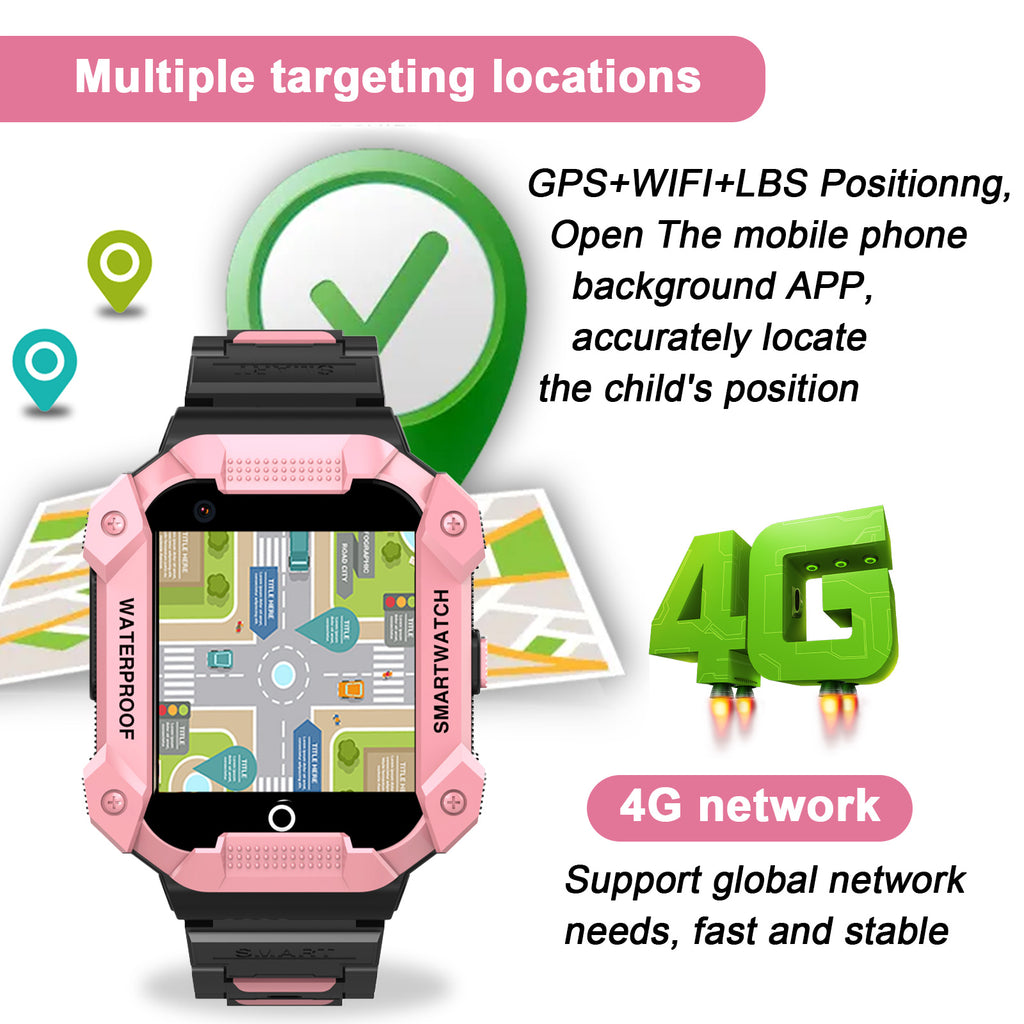PTHTECHUS S07 Kids Smartwatch 4G with Phone GPS SOS Pink