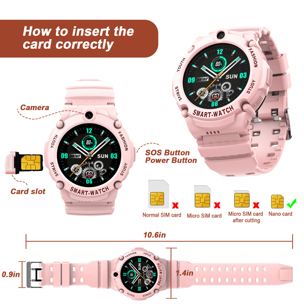 PTHTECHUS S02 Kids Smartwatch 4G with Phone GPS SOS Pink