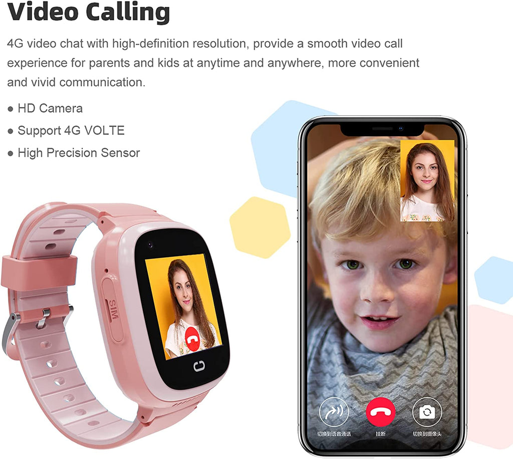 PTHTECHUS T30 Kids Smartwatch 4G with Phone GPS SOS Pink