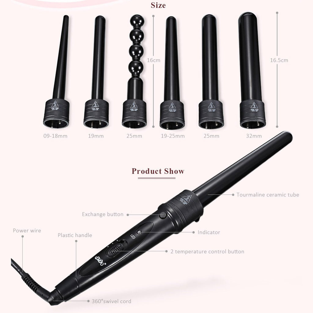 CI02 6 in 1 Curling Irons Set 0.35-1.25 Inch Auto Hair Curler Set
