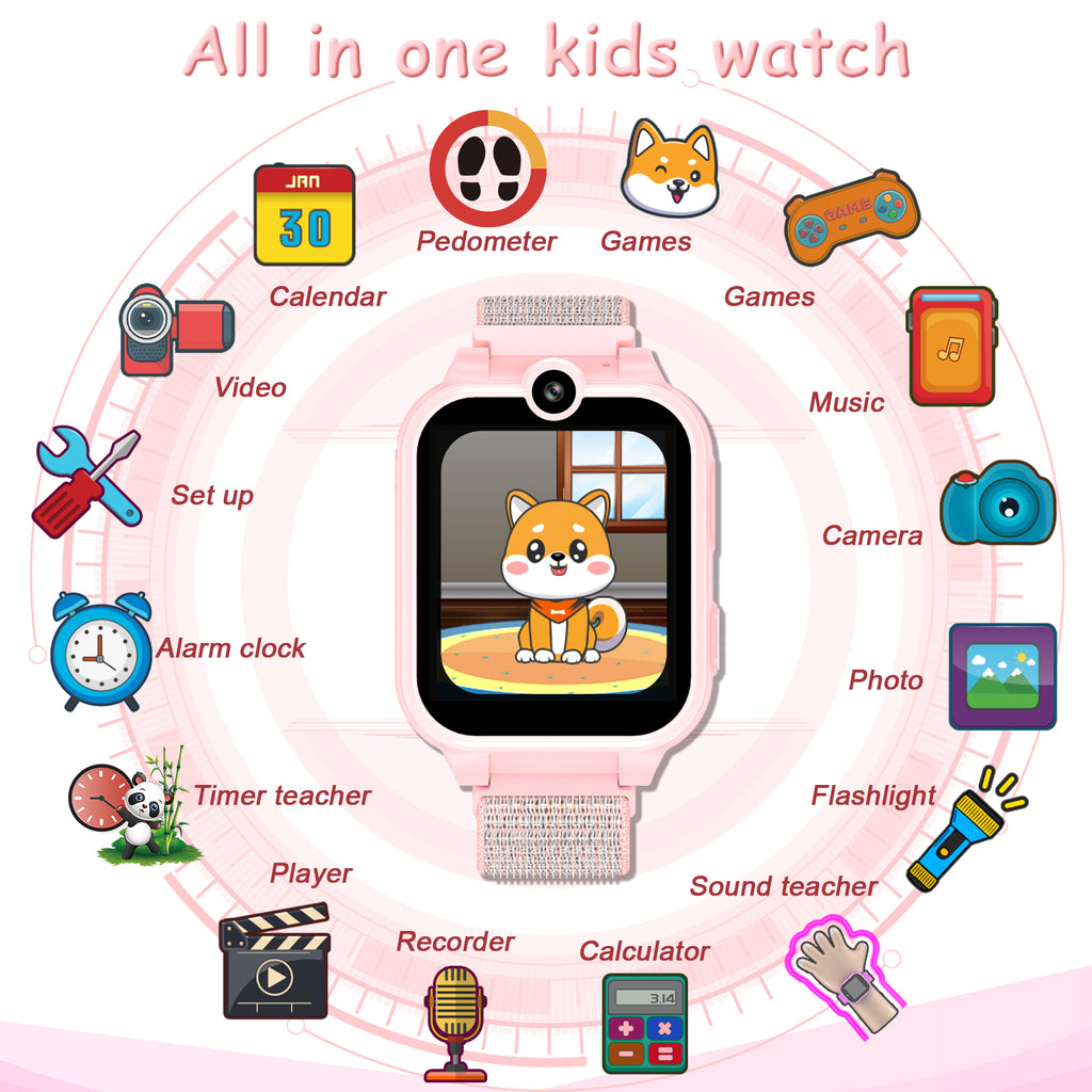 PTHTECHUS X16 1.54" Kids Smart Watch for Boys Girls Kids Smartwatch Pink