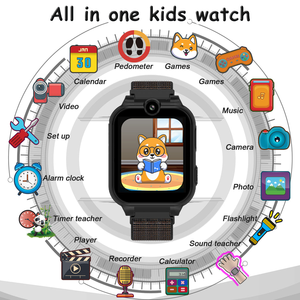 PTHTECHUS X16 1.54" Kids Smart Watch for Boys Girls Kids Smartwatch Black