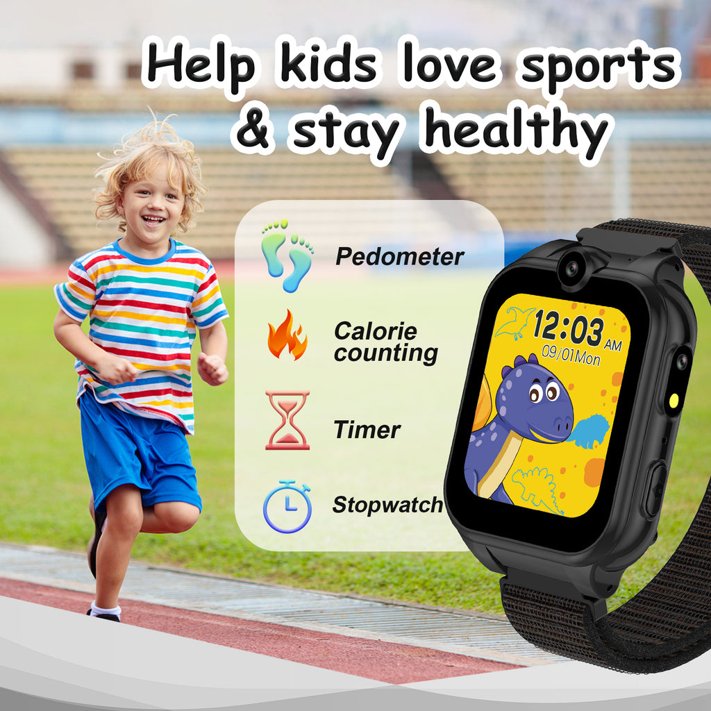 PTHTECHUS X16 1.54" Kids Smart Watch for Boys Girls Kids Smartwatch Black