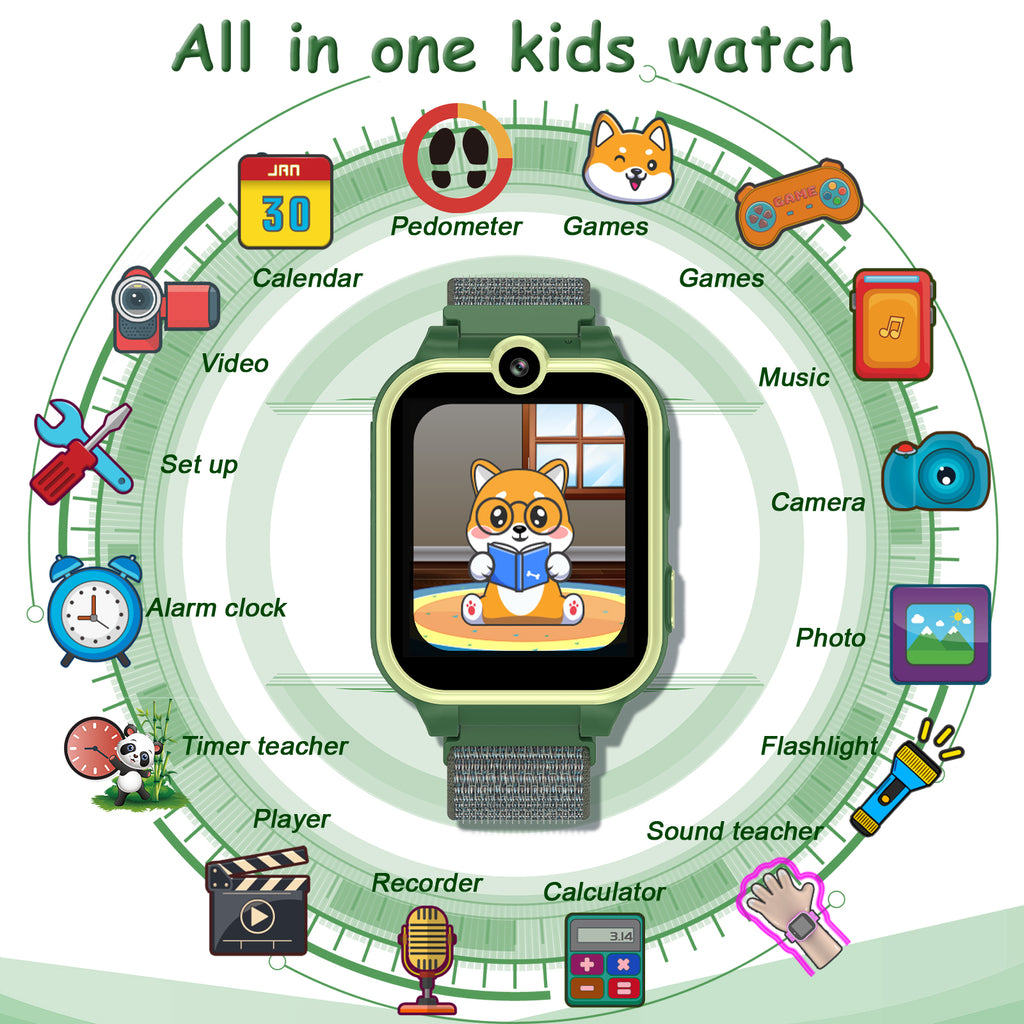 PTHTECHUS X16 1.54" Kids Smart Watch for Boys Girls Kids Smartwatch Green