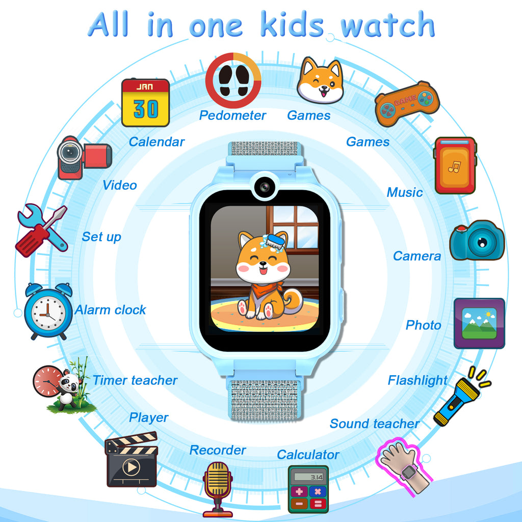 PTHTECHUS X16 1.54" Kids Smart Watch for Boys Girls Kids Smartwatch Blue